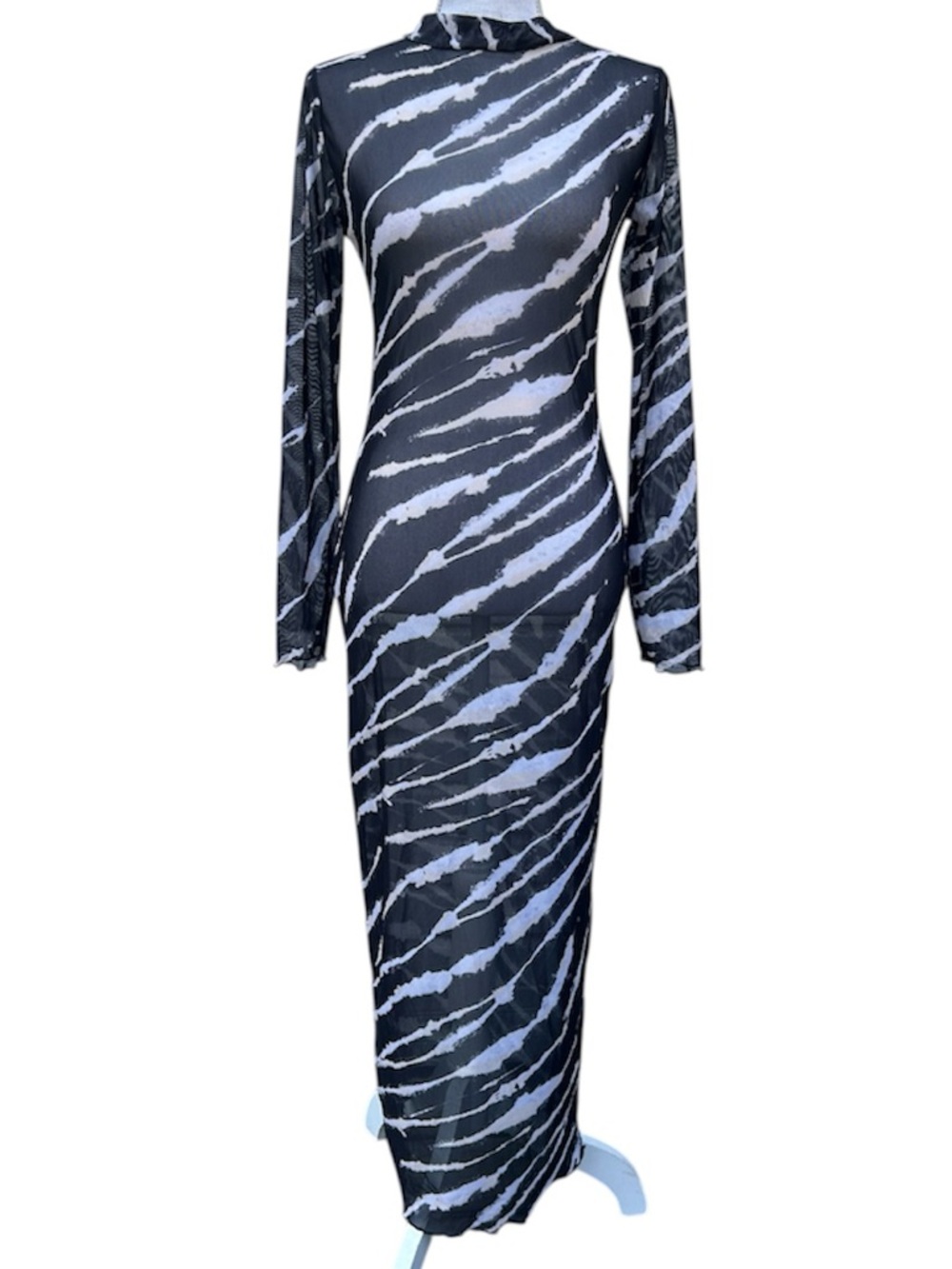 Matte Collection Sheer zebra print maxi dress L